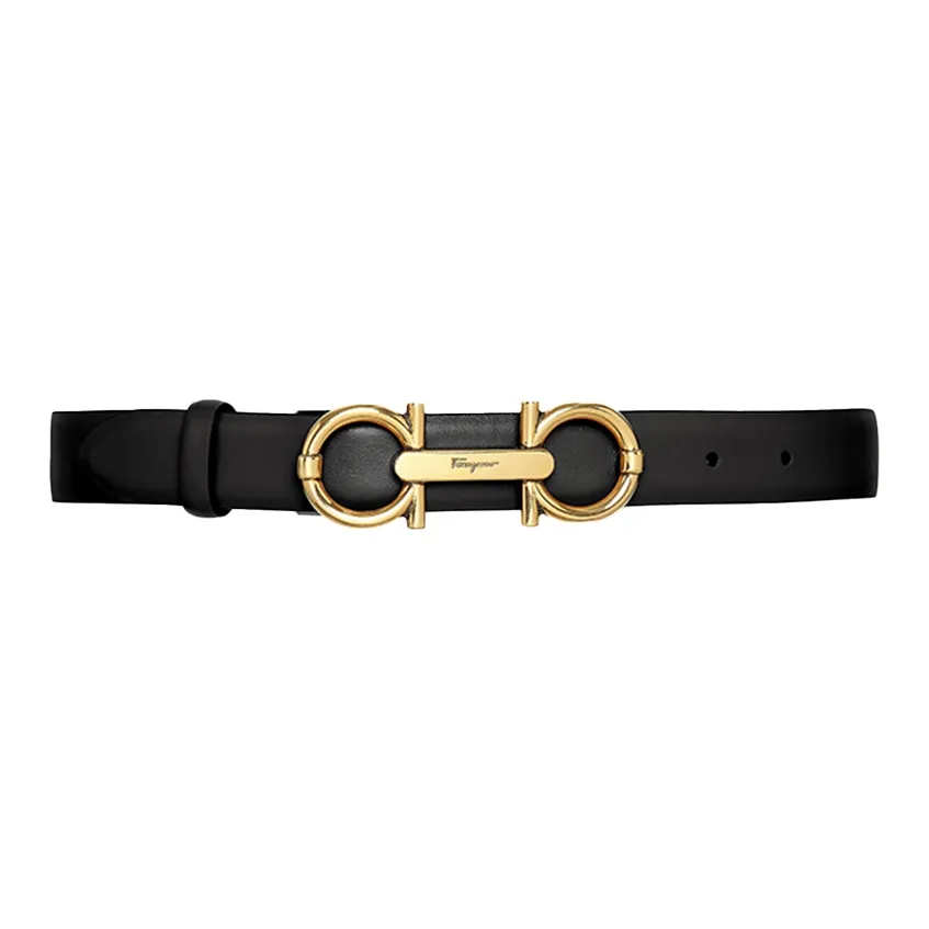 FERRAGAMO Salvatore Antique Style Plate Buckle Cow Leather Belt Women's Black Width 2.5cm