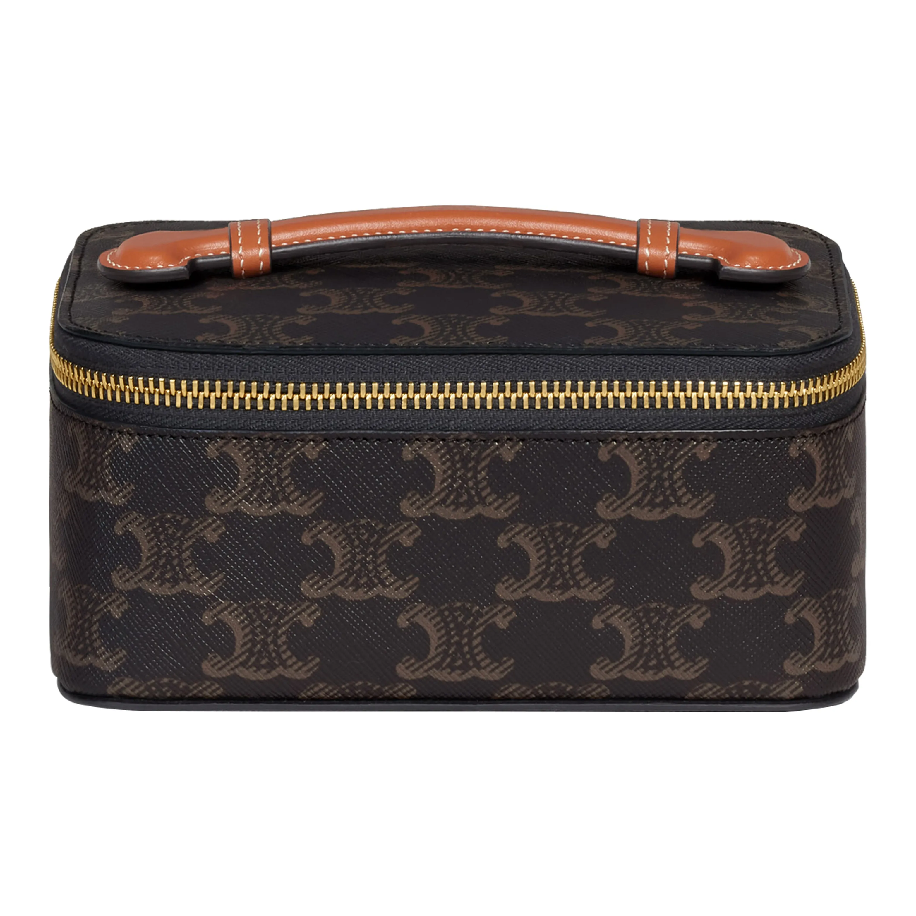 CELINE Triomphe Canvas With Calfskin Handbag Toiletry Bag Small Size Women's Tawny