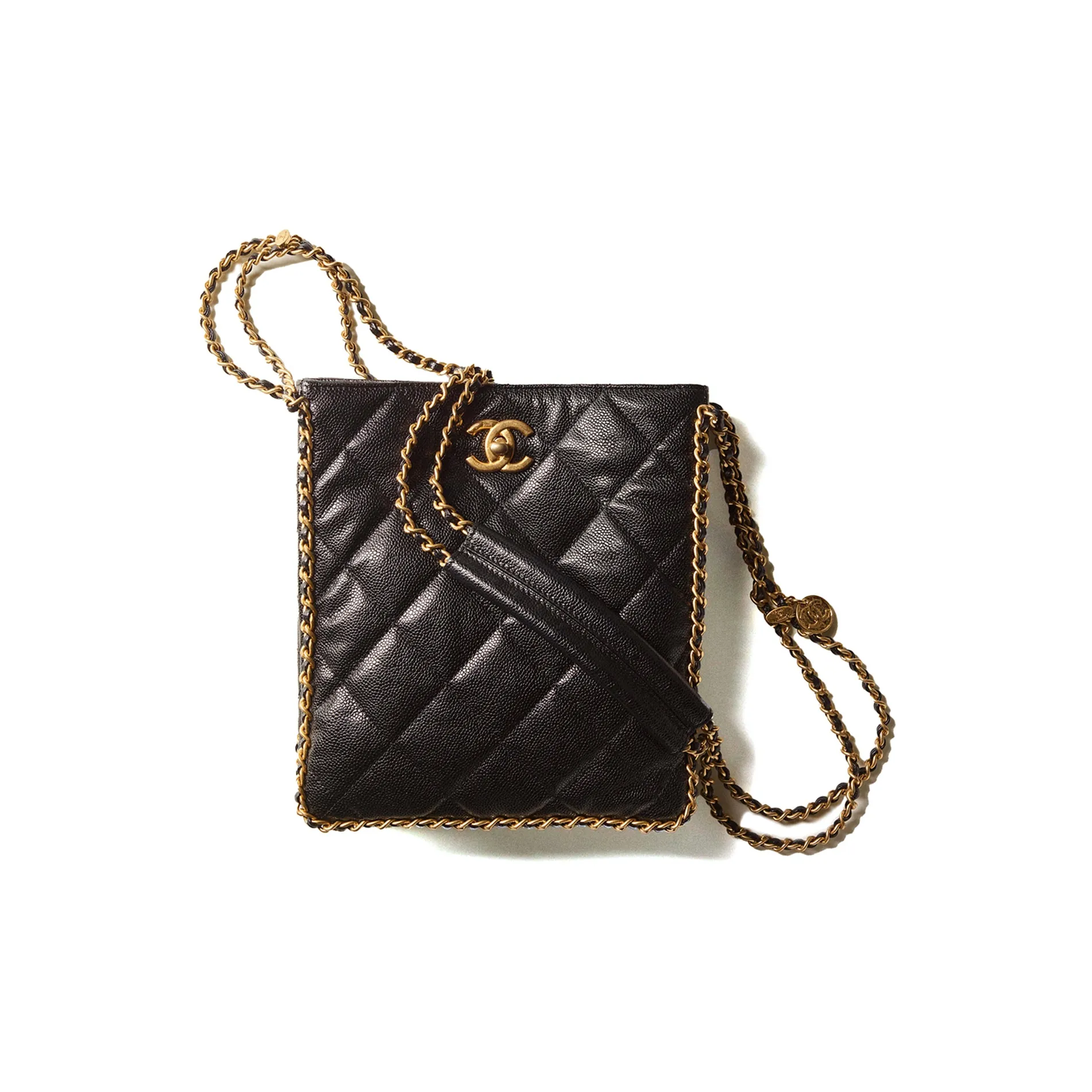 CHANEL Embossed Calfskin With Gold Metal Tote Bag Shopping Bag Shoulder Bag Crossbody Bag Small Size Women's Black