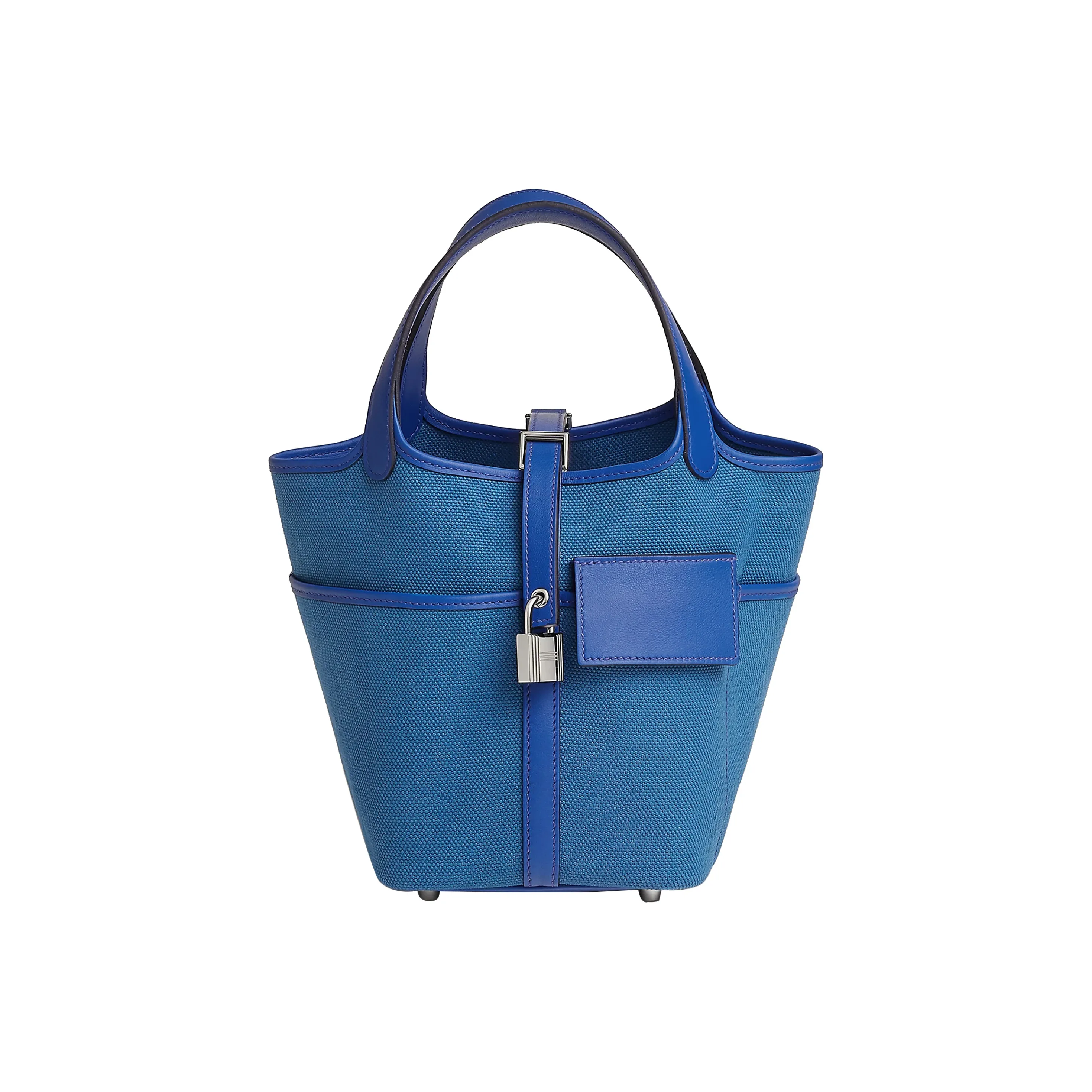 HERMES Canvas With Calfskin Bucket Bag Pocket Bag Handbag 18 Women
s Aegean Sea Blue/Royal Blue
