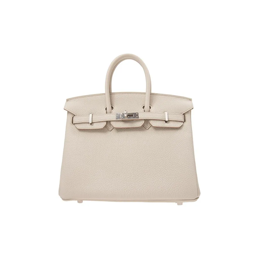 HERMES Togo Calfskin Birkin Bag Handbag Women's 8L Beton Glacier White