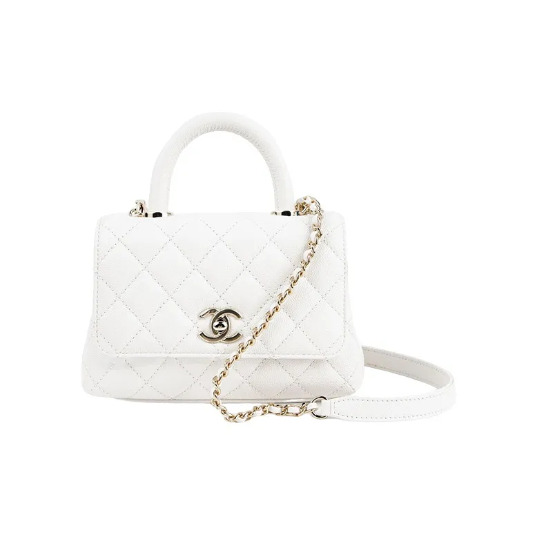 CHANEL Coco Handle Grain Cow Leather Handbag, Shoulder Bag, Crossbody Bag Mini Women's White