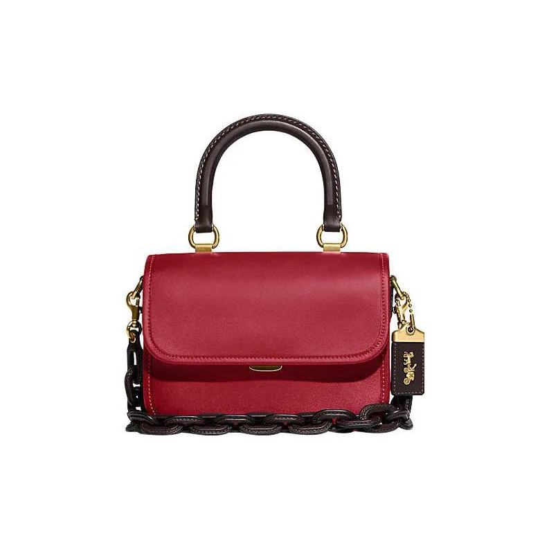 COACH Rogue Cow Leather Small Square Bag, Shoulder Bag, Crossbody Bag, Handbag Trumpets Women's Red