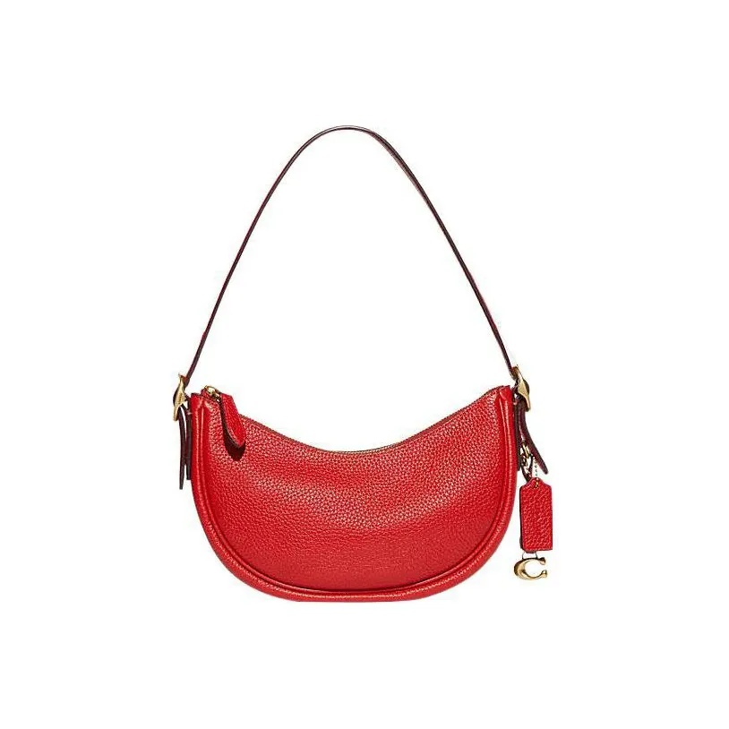 COACH Luna Pebbled Leather Handbag Shoulder Bag Women's Red