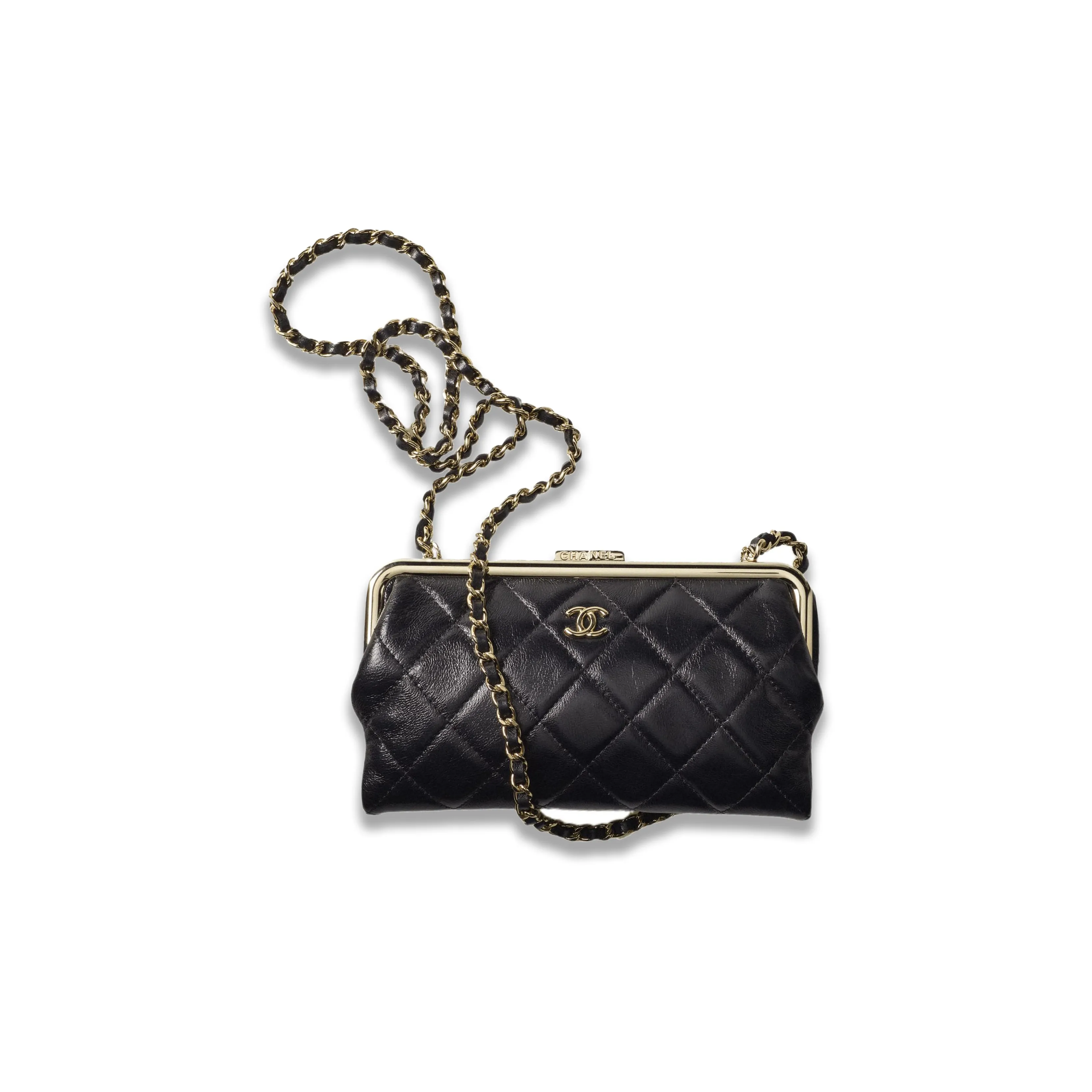 CHANEL Sheepskin One Shoulder Crossbody Clutch Women's Black