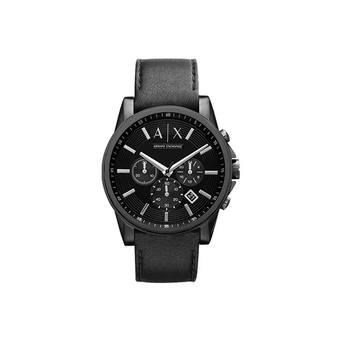 ARMANI EXCHANGEAE Men's Watches Кварцевый механизм Кожаный ремешок Черный циферблат