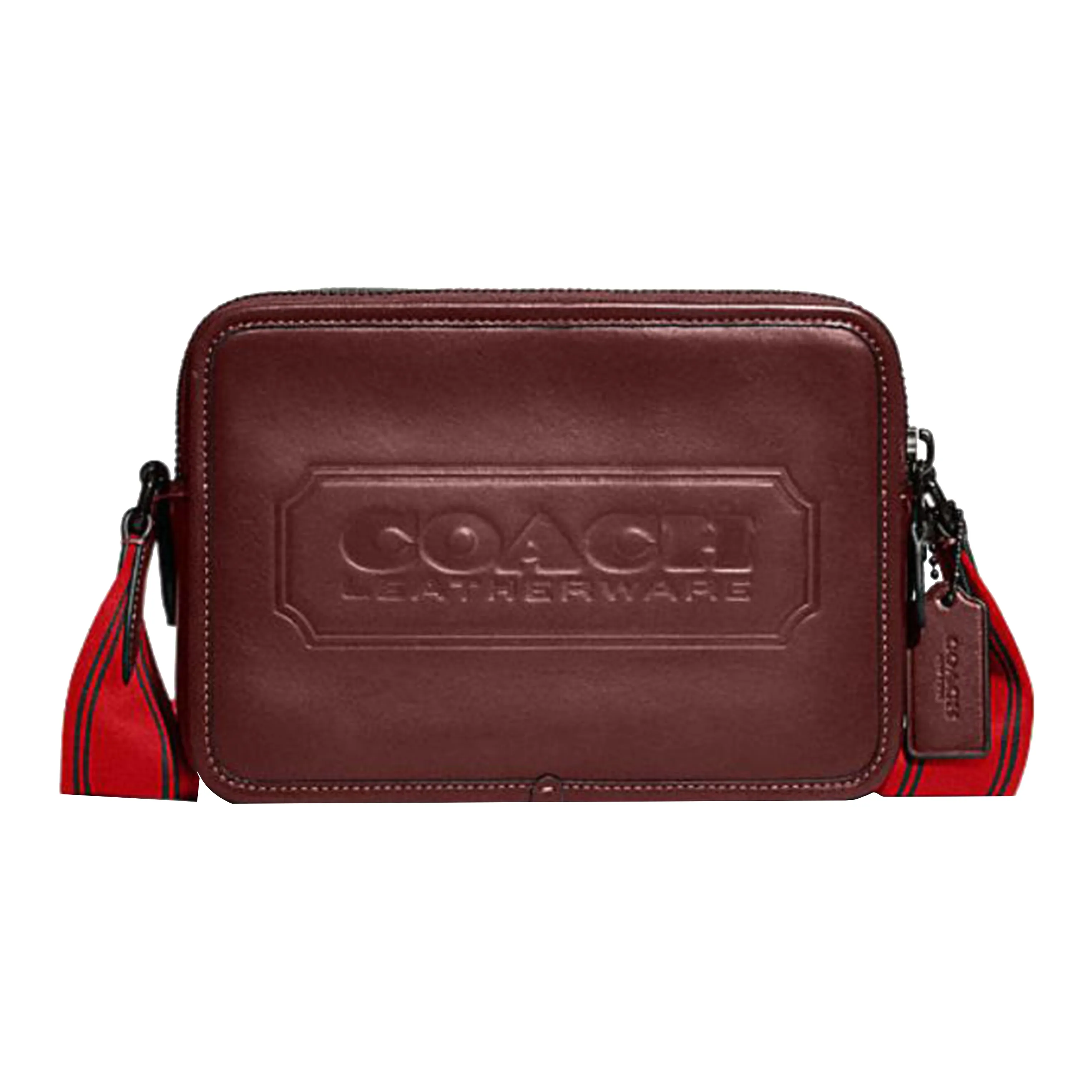 COACH Charter Cow Leather Shoulder Bag Crossbody Bag Medium Size Men's Dark Red