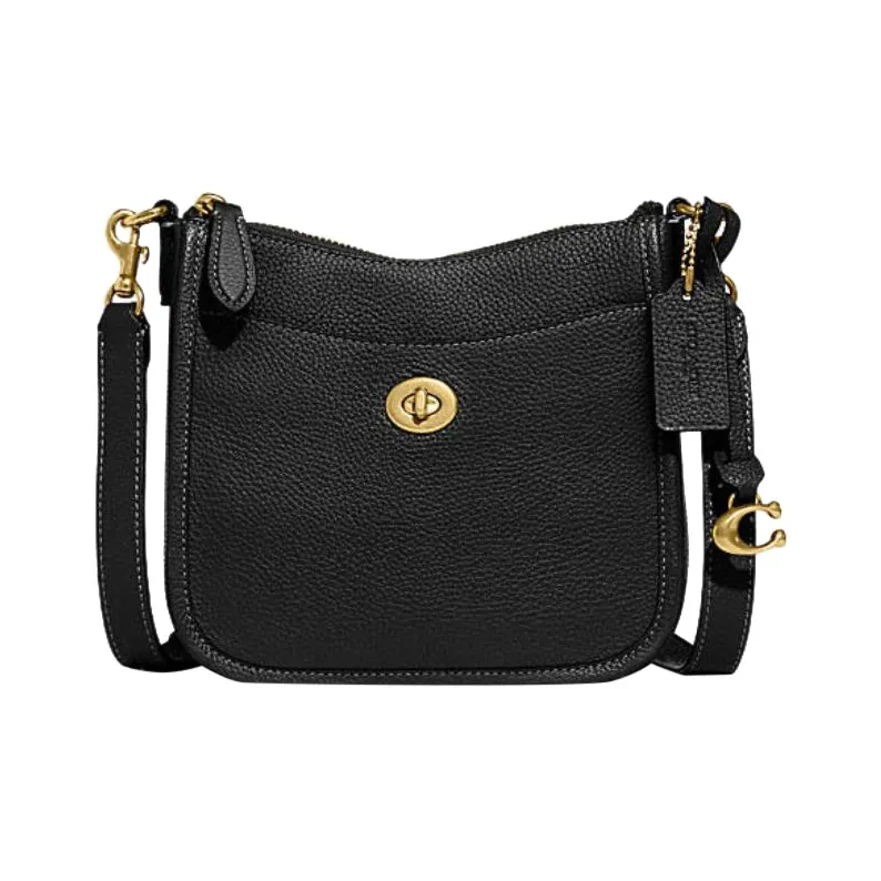 COACH Chaise Glossy Pebbled Cow Leather Crossbody Bags Shoulder Bags Small Size Women's Black