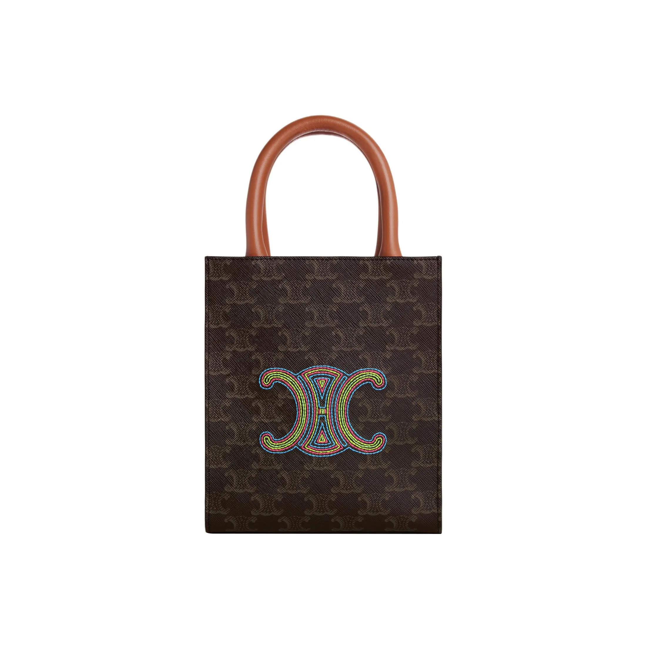 CELINE Triomphe Canvas With Calfskin Tote Bag, Shopping Bag, Shoulder Bag, Handbag Mini Women's Brown
