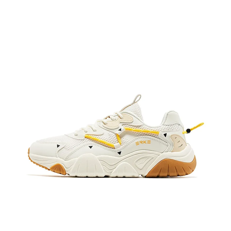 Erke Tennis Shoes Men Low Top Ivory White/Sunlight Yellow