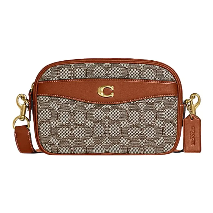 COACH Camera Ткань с коровьей кожей Camera Сумка Сумка через плечо Средняя Женская Коричневая