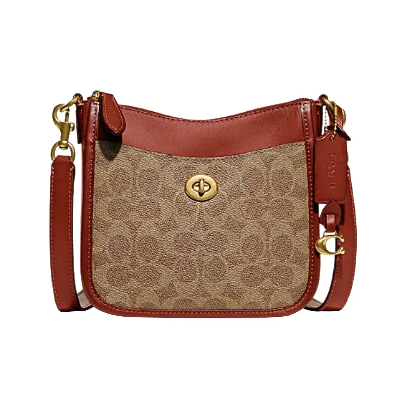 COACH Chaise Cow Leather Shoulder Bag Crossbody Bag Small Size Women's Monogram Brown With Rusty Accents