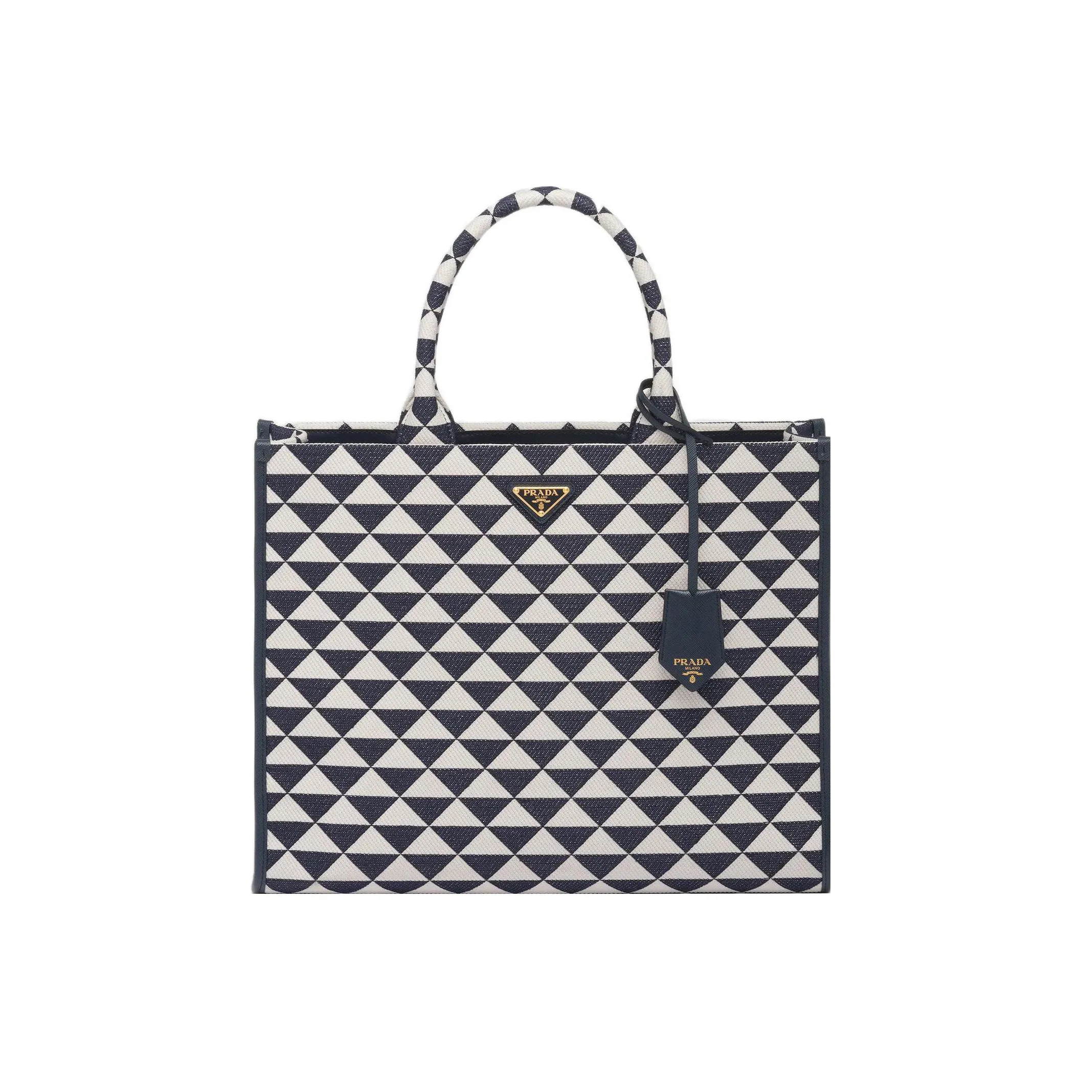 PRADA Large Symbole Embroidered Fabric Handbag Baltic Blue/Chalk White