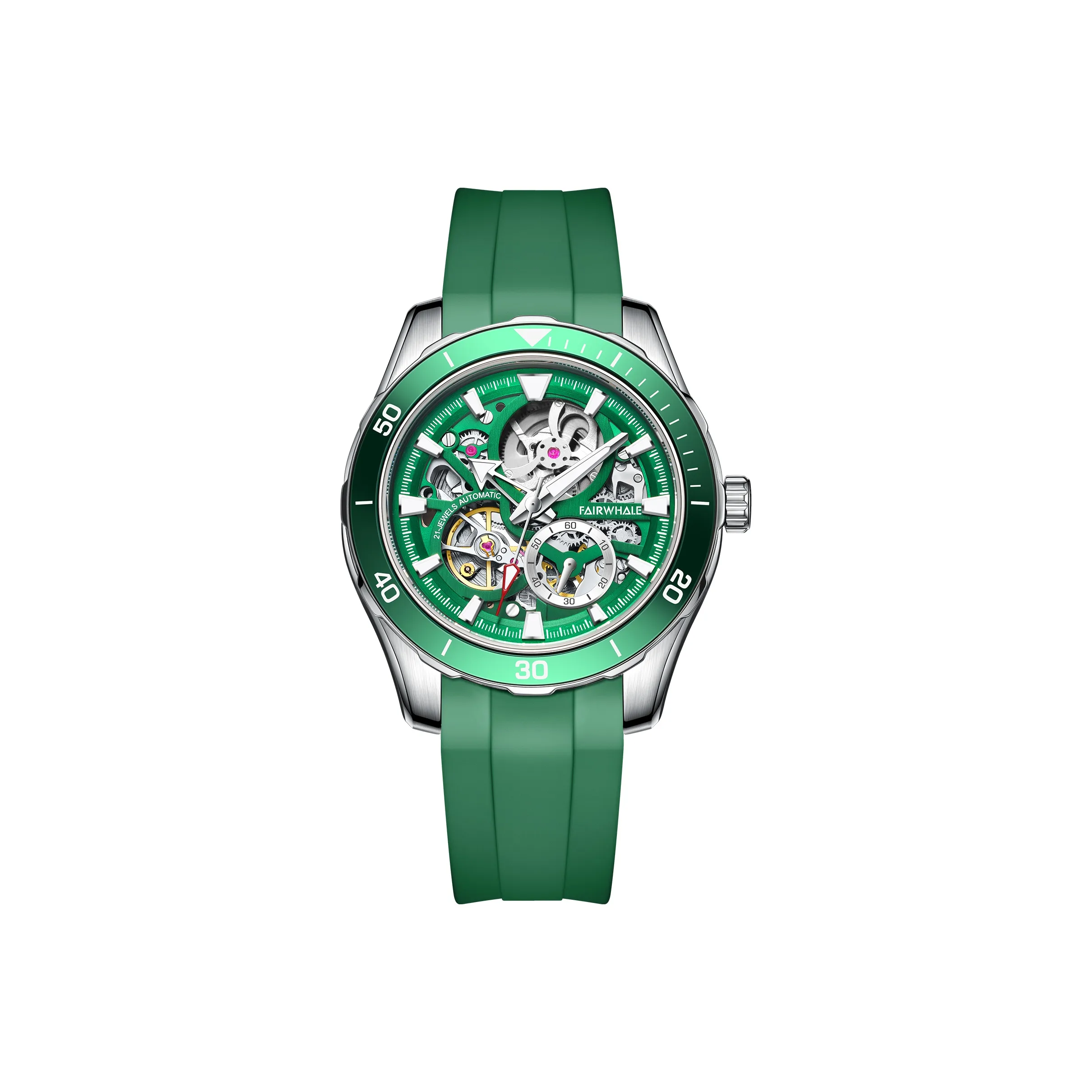 FAIRWHALE Starlight Collection Автоматический Механический Механизм Силиконовый Ремешок Часы Мужские Зеленый Циферблат