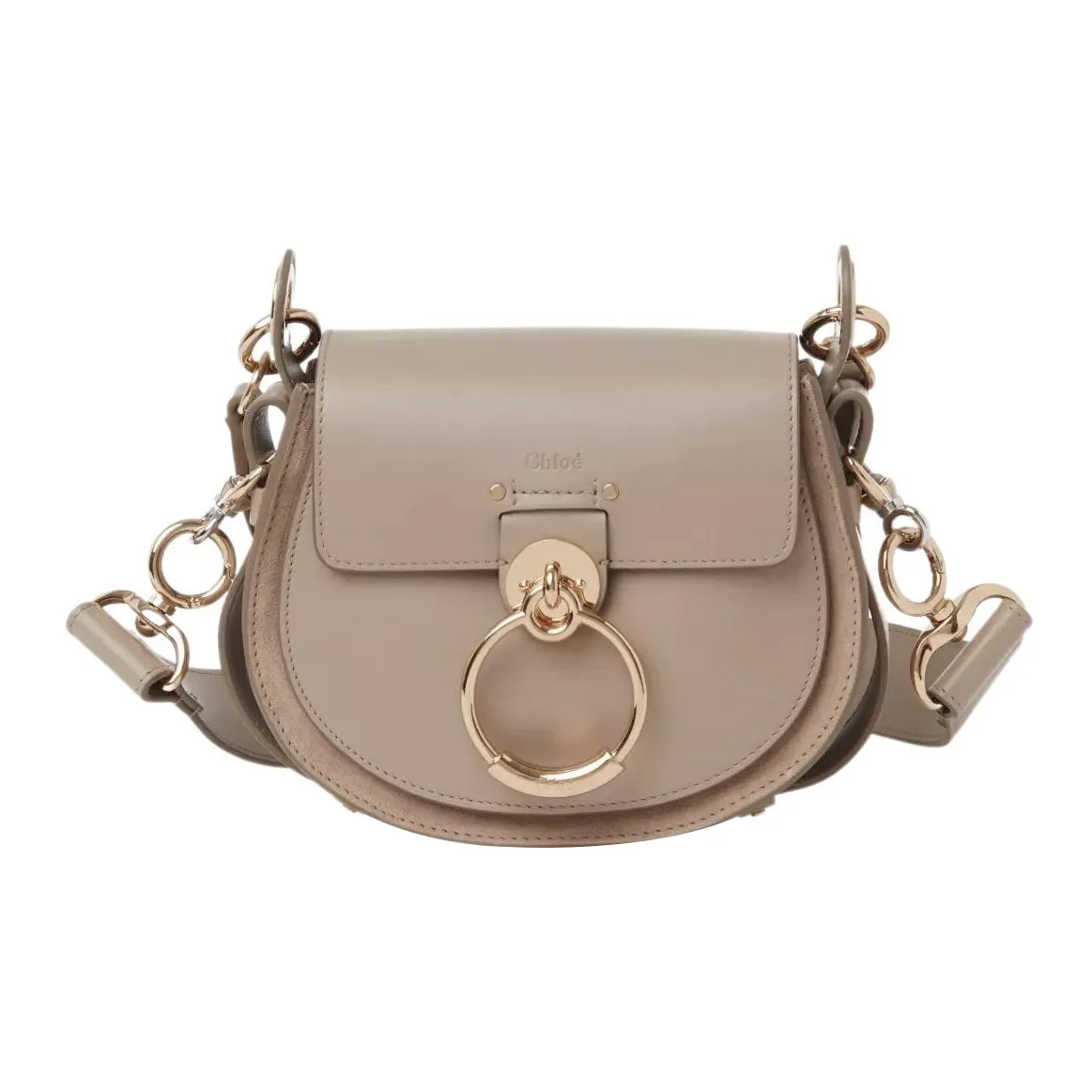 Chloe Tess Calfskin Patchwork Suede Wallet, Handbag, Crossbody Bag, Shoulder Bag Trumpets Women's Gray White