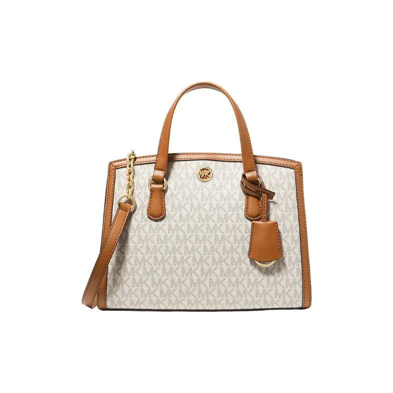 MICHAEL KORS Chantal Artificial Leather Shoulder Bag, Handbag Trumpets Women's Vanilla White/Acorn Brown