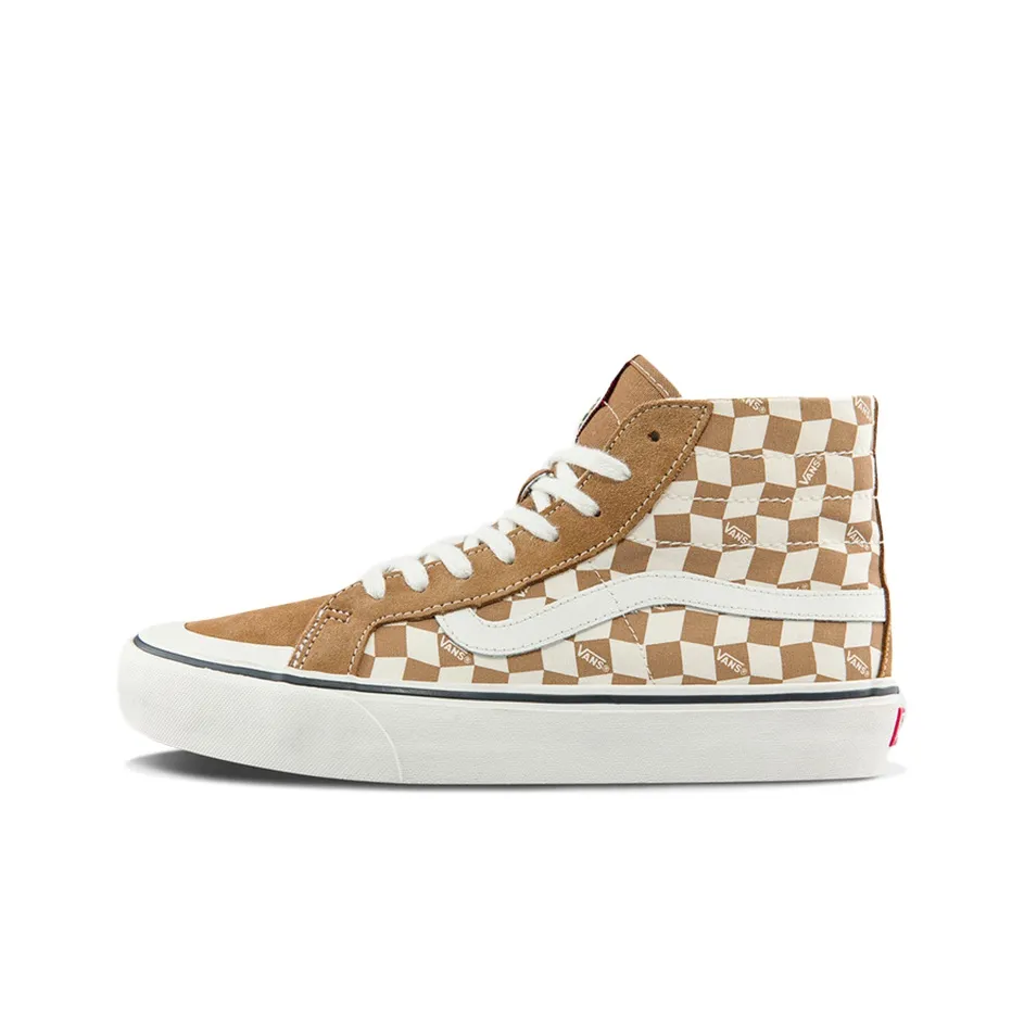 Vans SK8 Hi High Top Casual Skate Shoes Unisex Brown White Grid