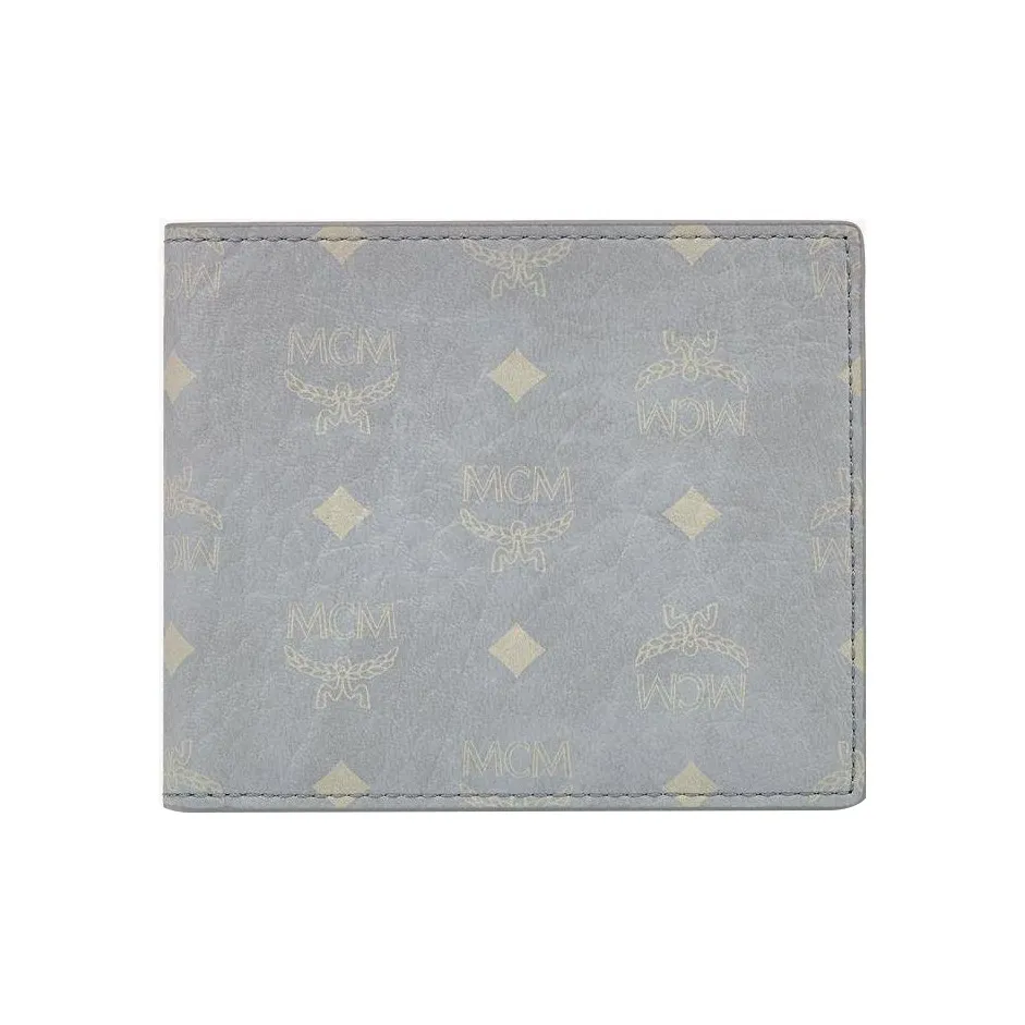 MCM Visetos Leather Wallet Trumpets Women's Gray