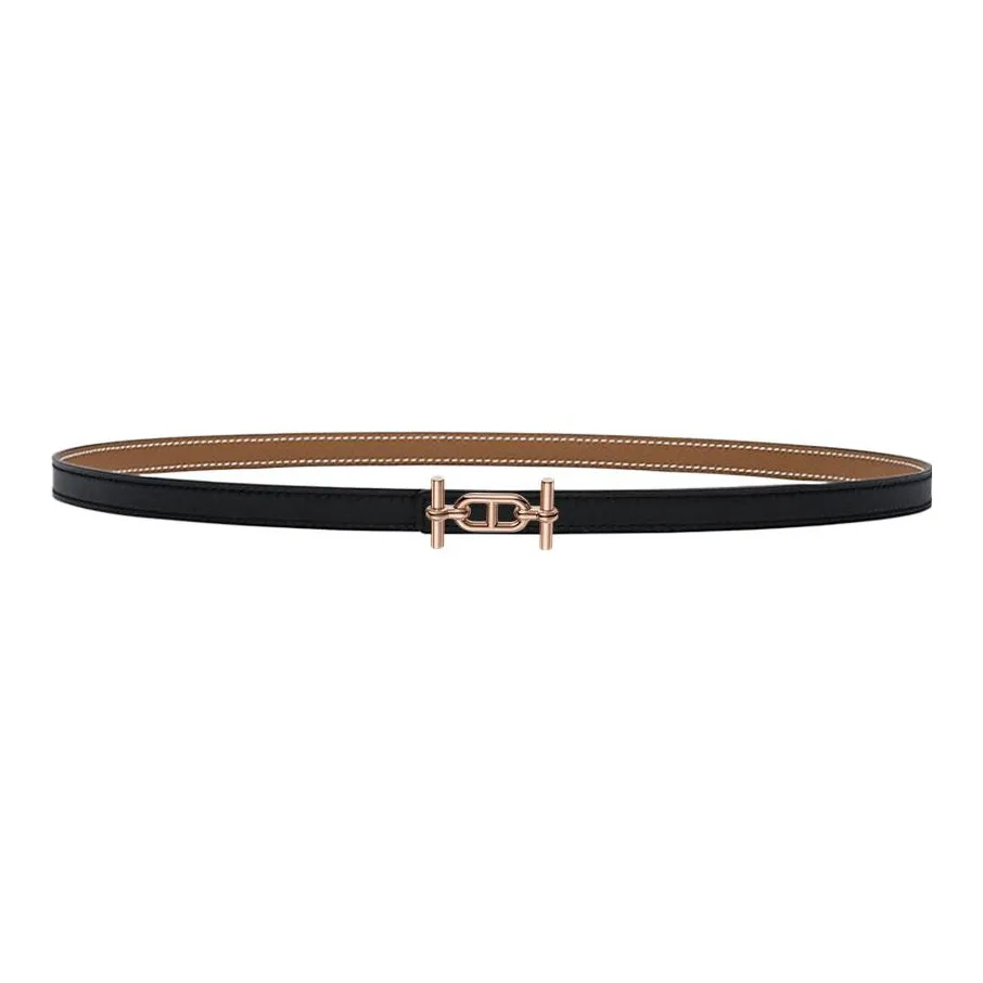 HERMES Ancre Rose Gold Buckle Togo Calfskin Belt Women's Black Width 1.3cm