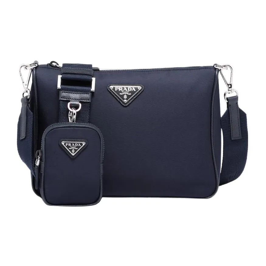 PRADA Fabric, Saffiano Leather Messenger Bag, Crossbody Bag, Shoulder Bag Men's Blue