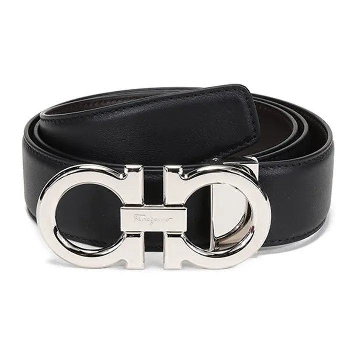FERRAGAMO Cow Leather Belts Men's Brown/Black Color Width 3.5cm