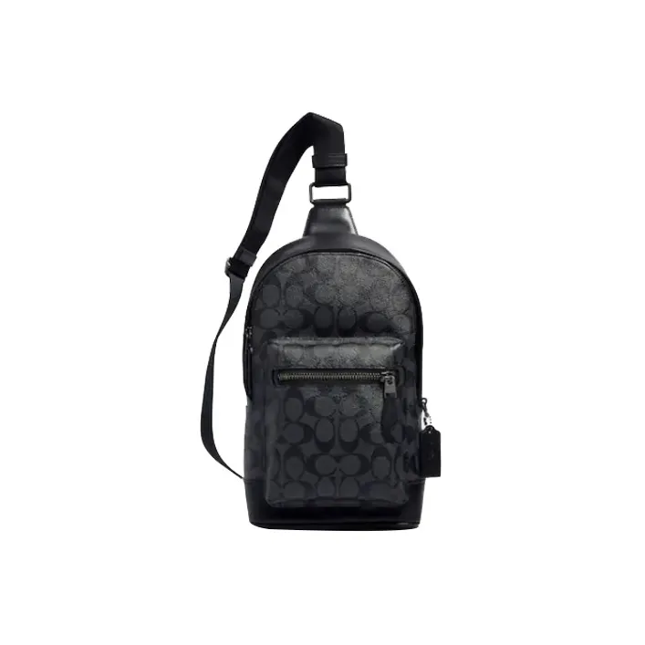 COACH Leather One Shoulder Crossbody Bag, Sling Bag Trumpets Men's Charcoal Black Monogram