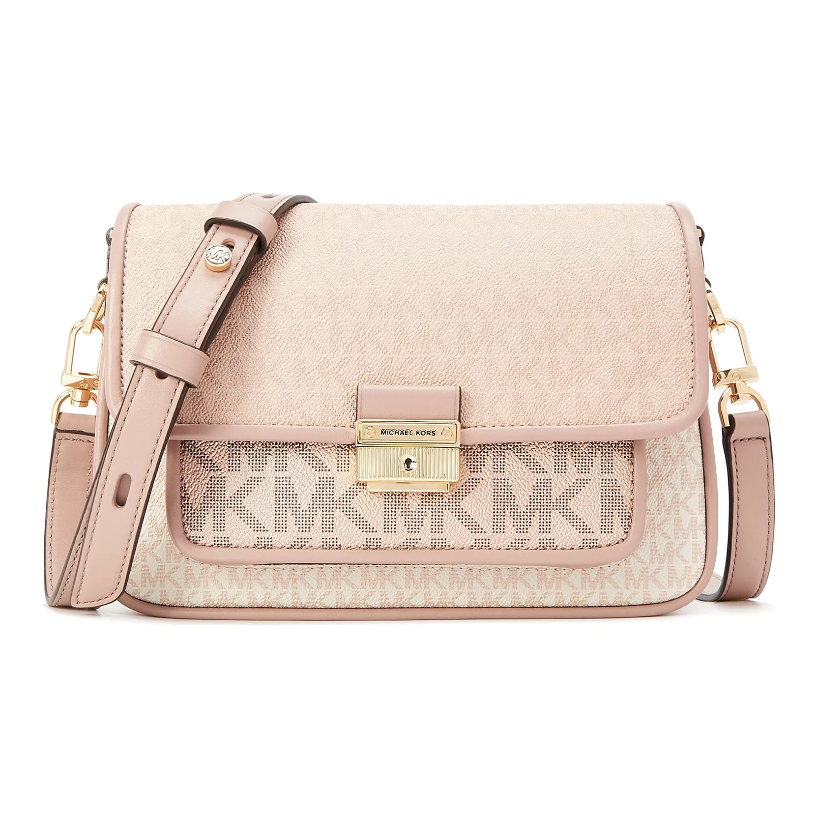 MICHAEL KORS Leather Shoulder Bag Medium Size Women's Ballet Pink/White