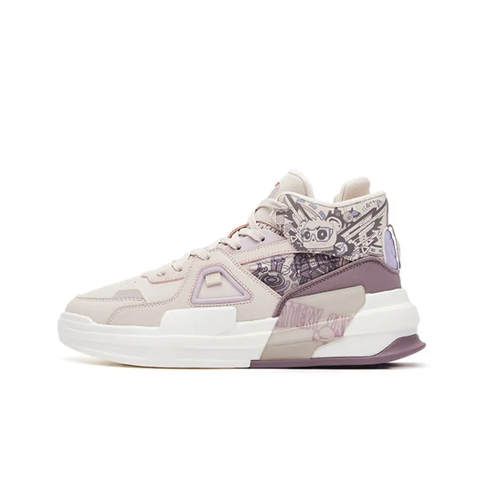 Erke Battery Panda Slip-Resistant Cushioning High-Top Skateboard Shoes Women's Gray Purple