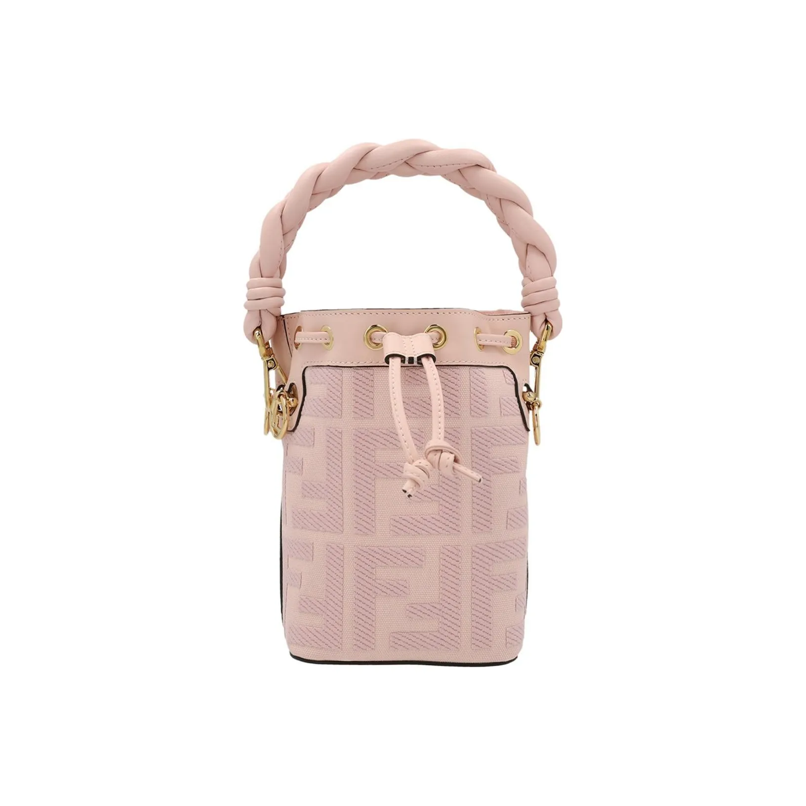 FENDI Canvas With Leather Trim Bucket Bags Shoulder Bag Crossbody Bag Handbag Small Size Women's Pink