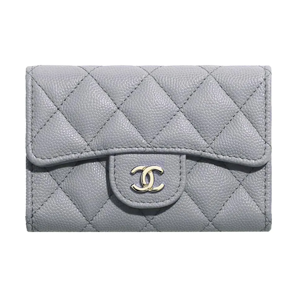 CHANEL Cow Leather Coin Purses Wallets Regular Women's Gray