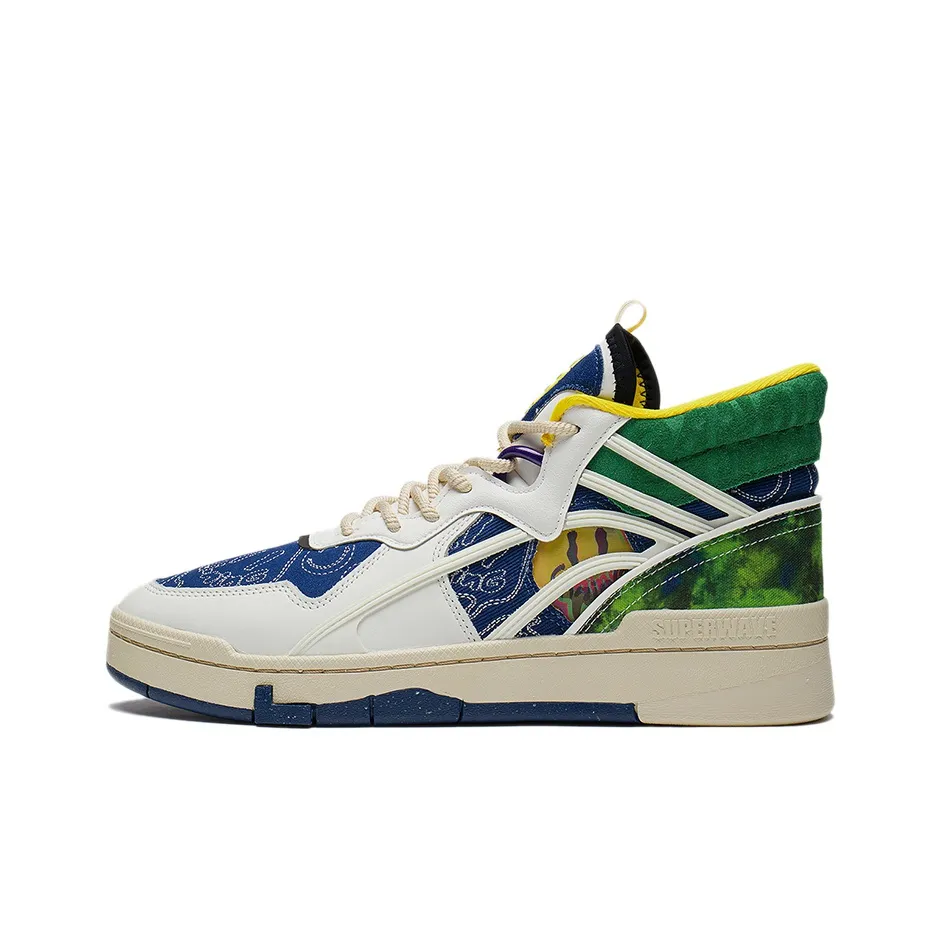 LiNing Wave Mid Party High-Top Skateboard Shoes Men's White Green Blue