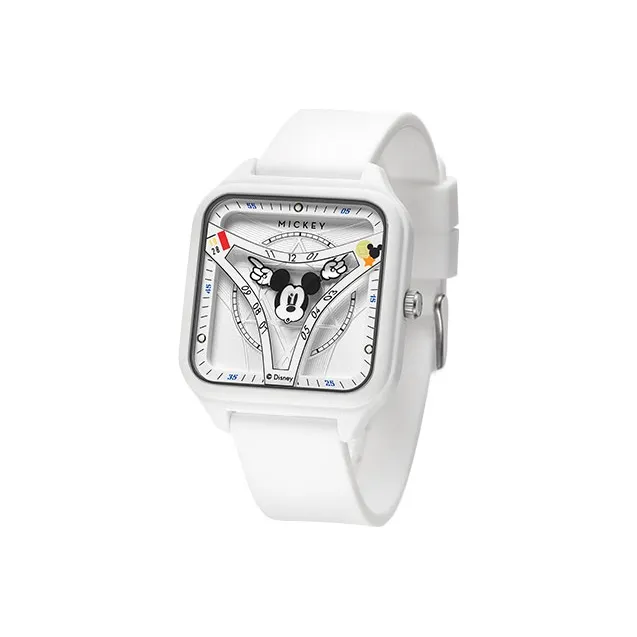 Disney Mickey Series Кварцевый механизм Силиконовый ремешок Часы Унисекс Белый циферблат