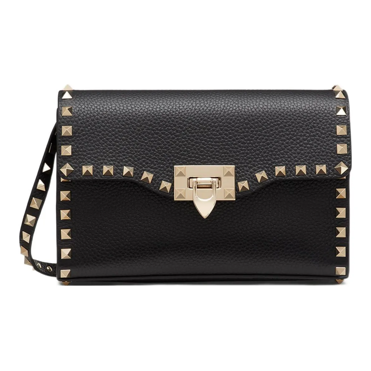Valentino Rockstud Calfskin Messenger Bag Shoulder Bag, Crossbody Bag Small Size Women's Black