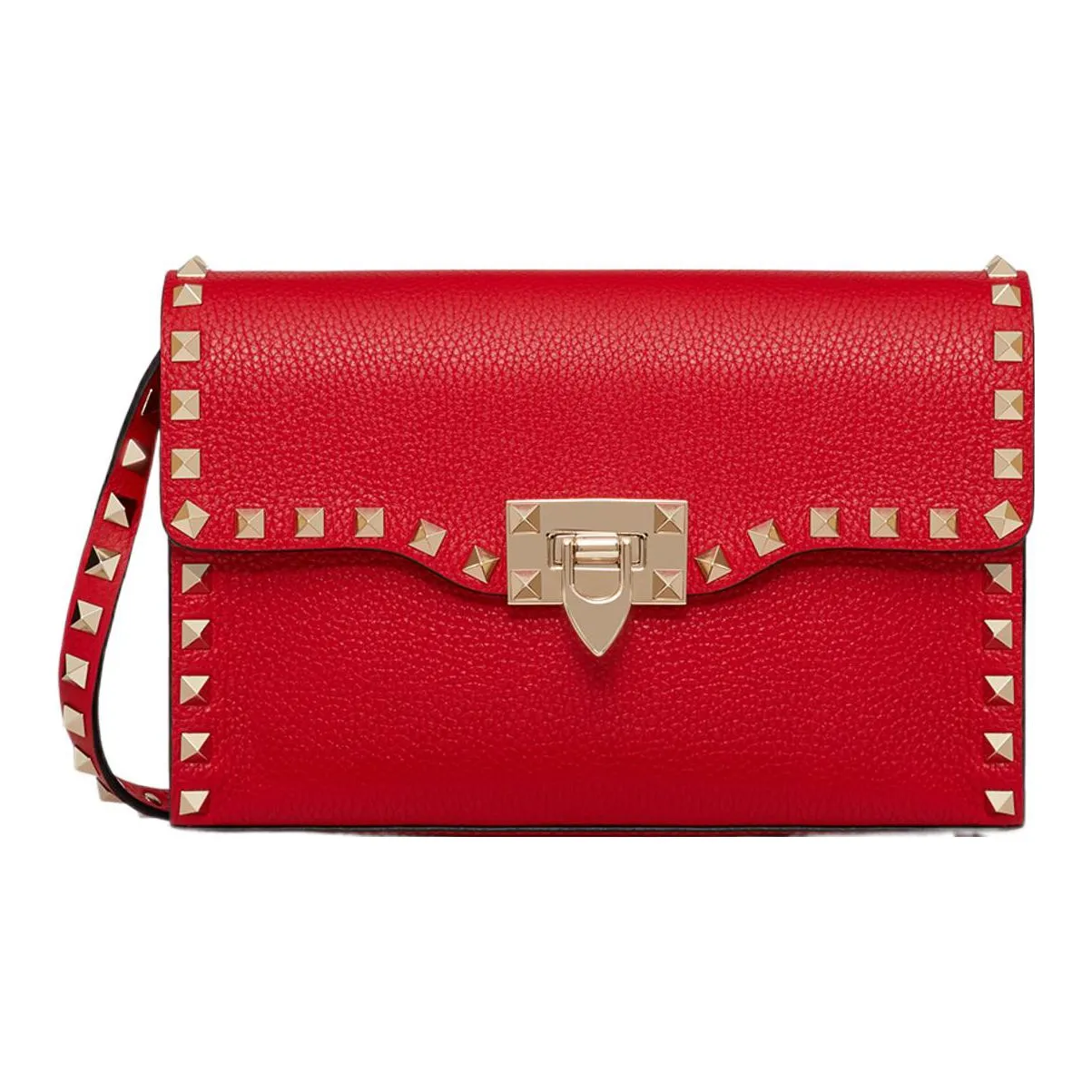 Valentino Rockstud Calfskin Messenger Bag Shoulder Bag, Crossbody Bag Women's Red