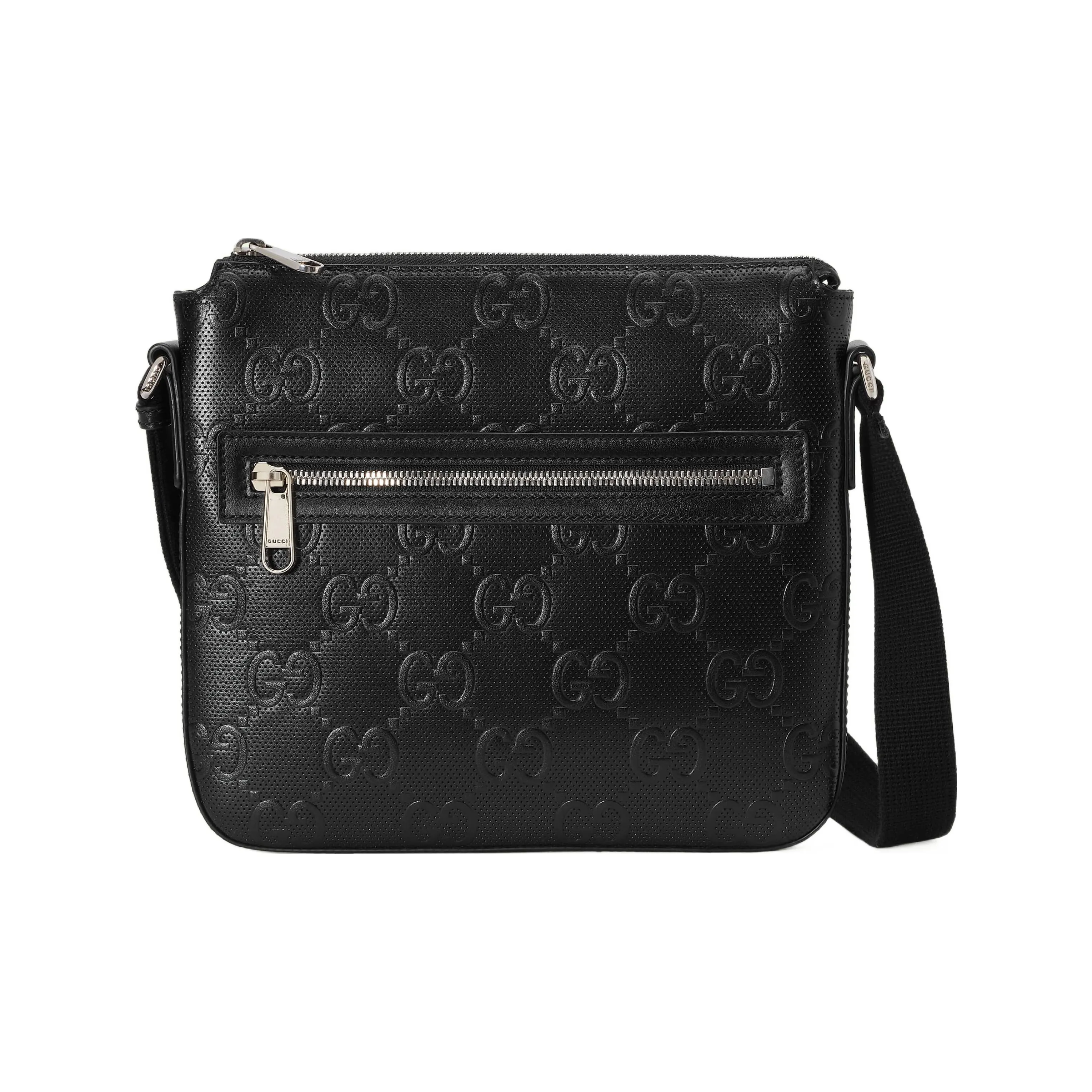 GUCCI Leather Messenger Bag Crossbody Bag Shoulder Bag Men's Black