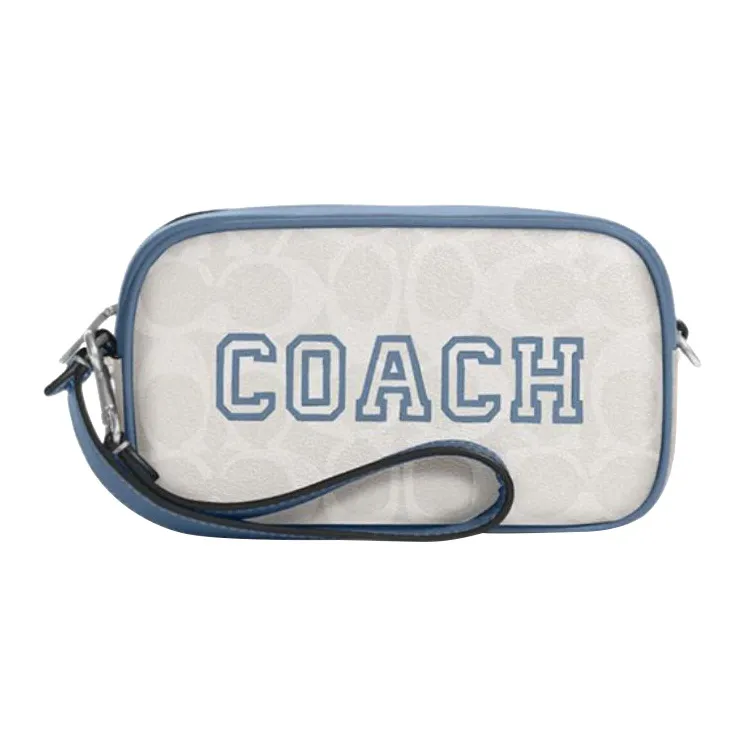 COACH Jamie Artificial Leather Wrist Bag Clutch Handbag Small Size Women's Chalk White & Indigo