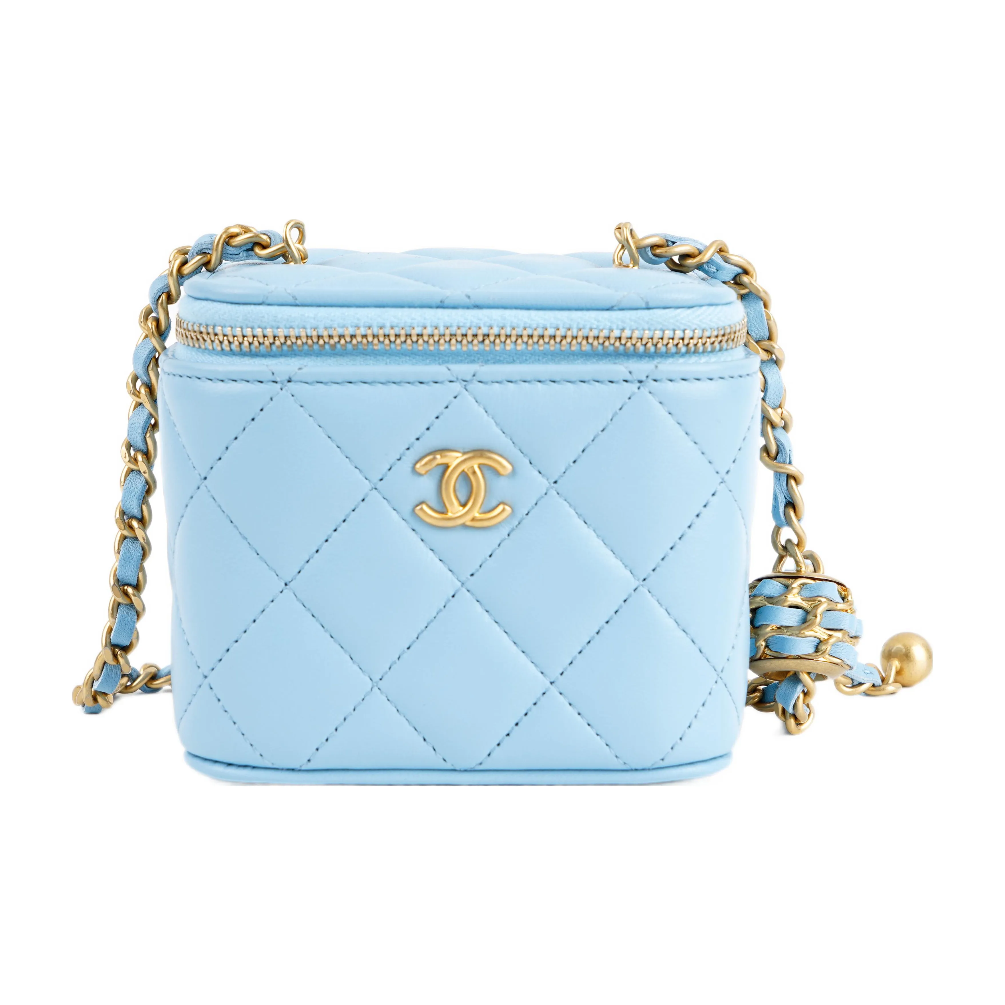 CHANEL Sheepskin Box Bag, Shoulder Bag, Crossbody Bag Trumpets Women's Light Blue