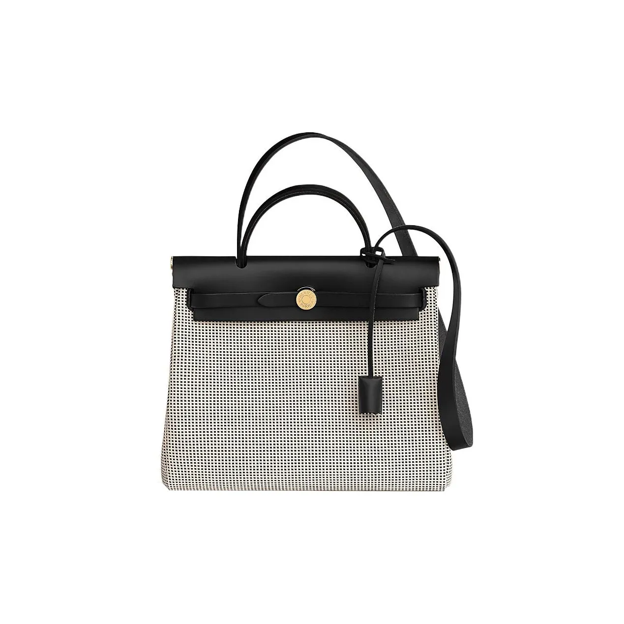 HERMES Herbag Zip Canvas With Leather Shoulder Bag Crossbody Bag Handbag Unisex Light Beige/White/Black