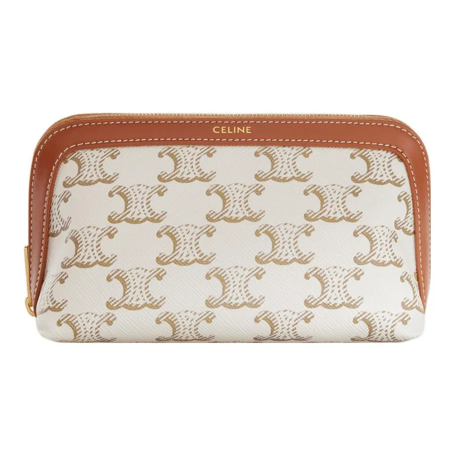 CELINE Canvas With Leather Makeup Bag Trumpets Women's White