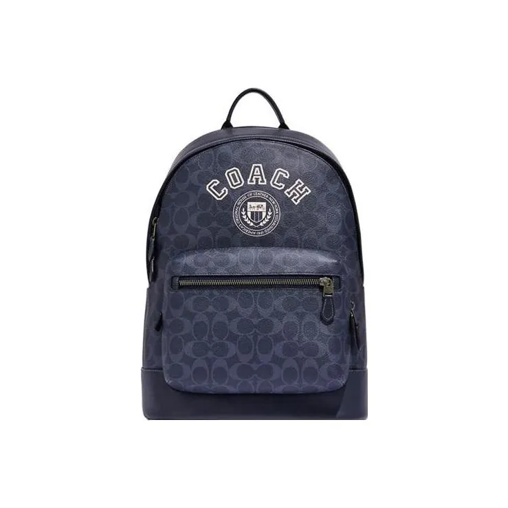 COACH West Artificial Leather Backpack Large Size Men's Denim Blue & Chalk White
