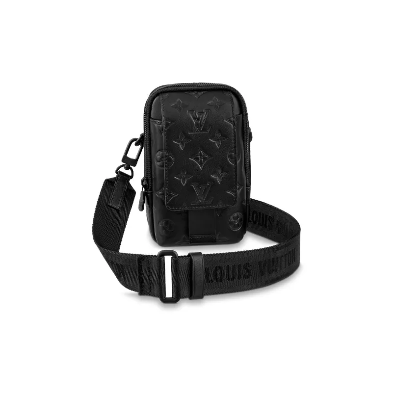 LOUIS VUITTON Cow Leather Cell Phone Pouch Regular Men's Black