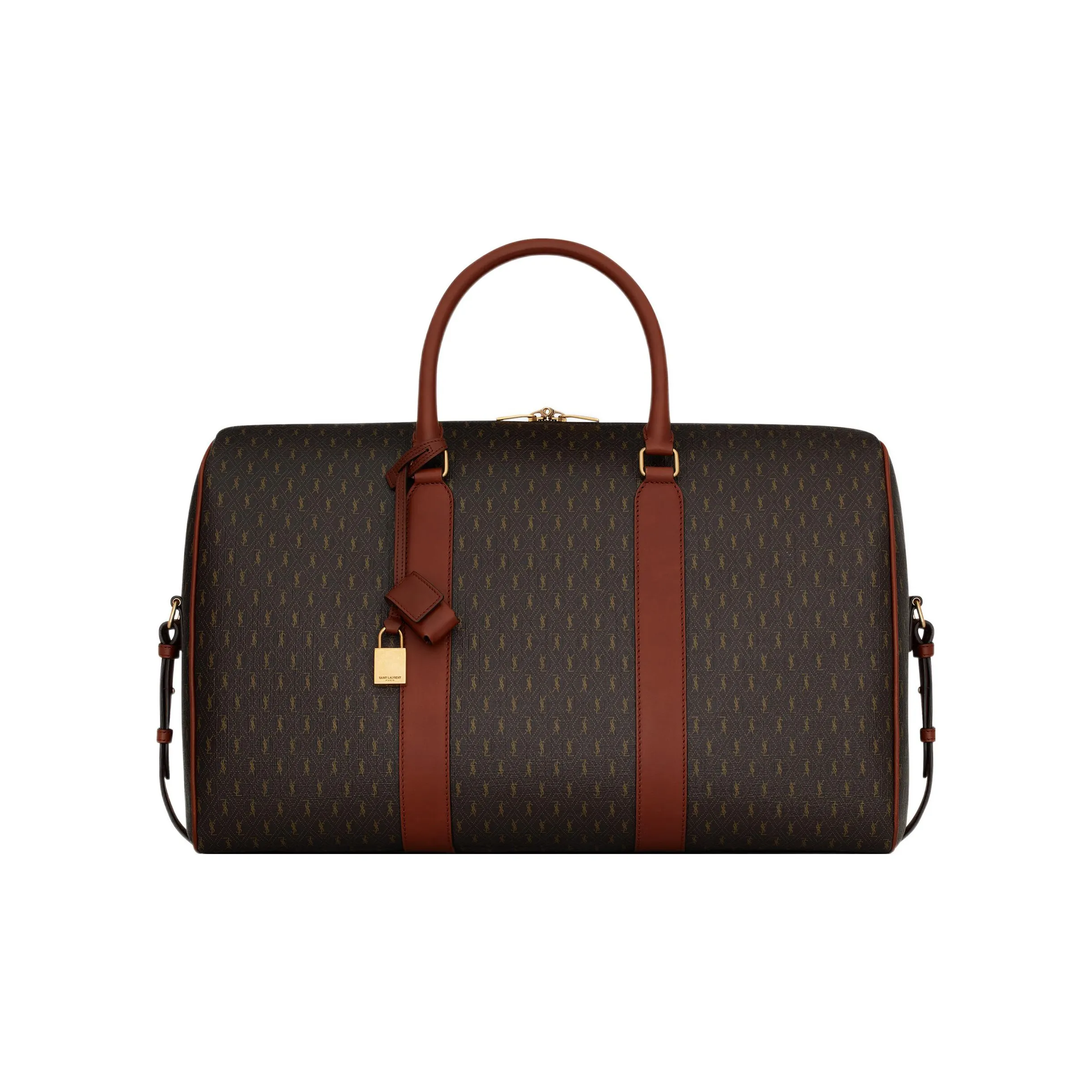 SAINT LAURENT Canvas Vegetable Tanned Leather Luggage Bag Handbag Men's Khaki Brown/Earth Brown