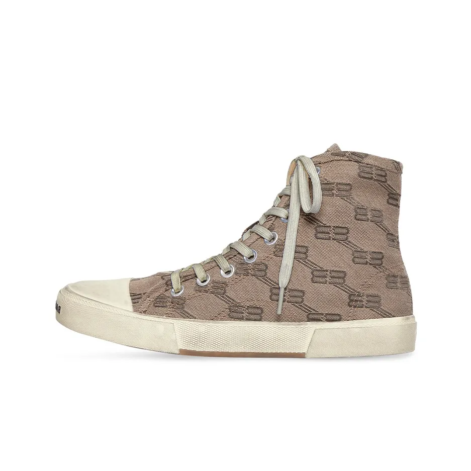 Balenciaga Paris High Top Baby Sneakers 'Tan Bb Monogram Cotton And White Rubber' Women's