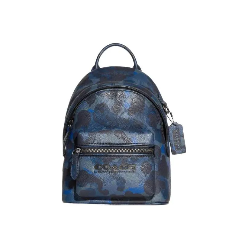 COACH Charter Textured Leather Backpack Trumpets Women's Blue & Marine Blue