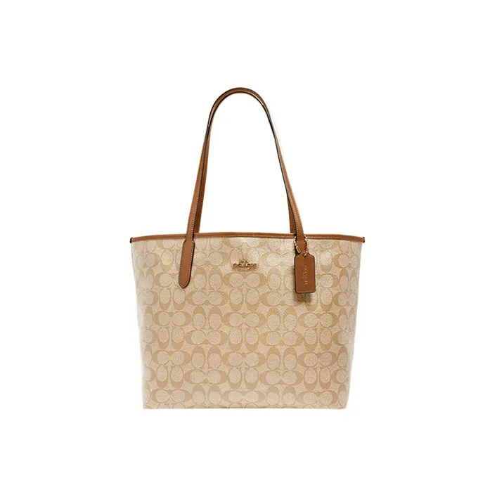 COACH City Coated Canvas With Leather Tote Bag Shopping Bag Shoulder Bag Handbag Women
s Milk Tea Beige