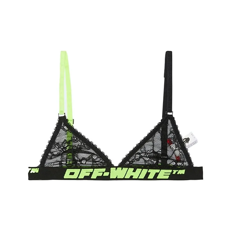 OFF WHITE Logo Lace Bra 'Black'