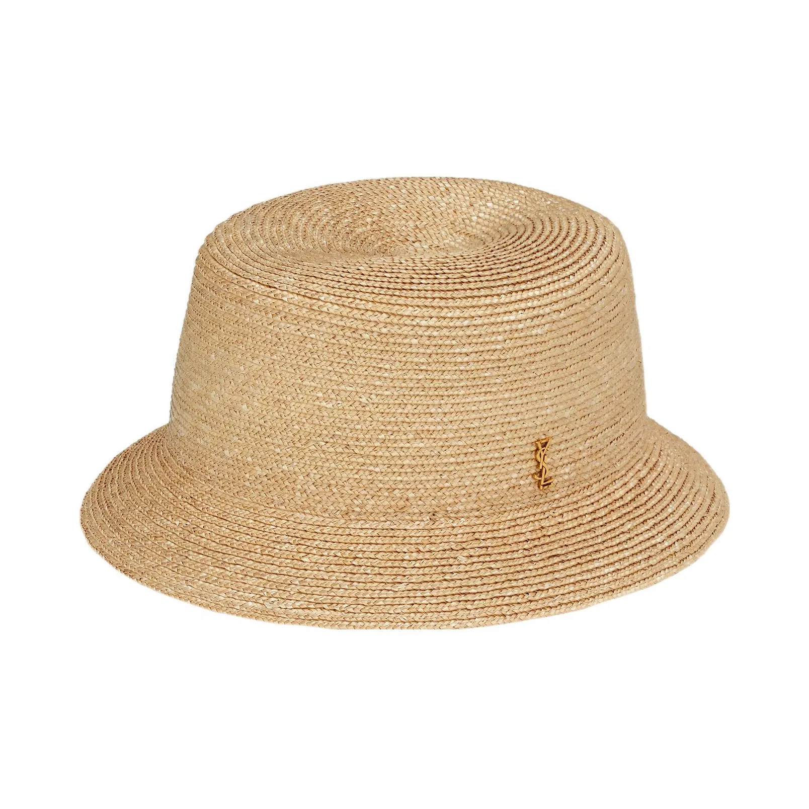 SAINT LAURENT Logo plaque Straw Bucket Hat