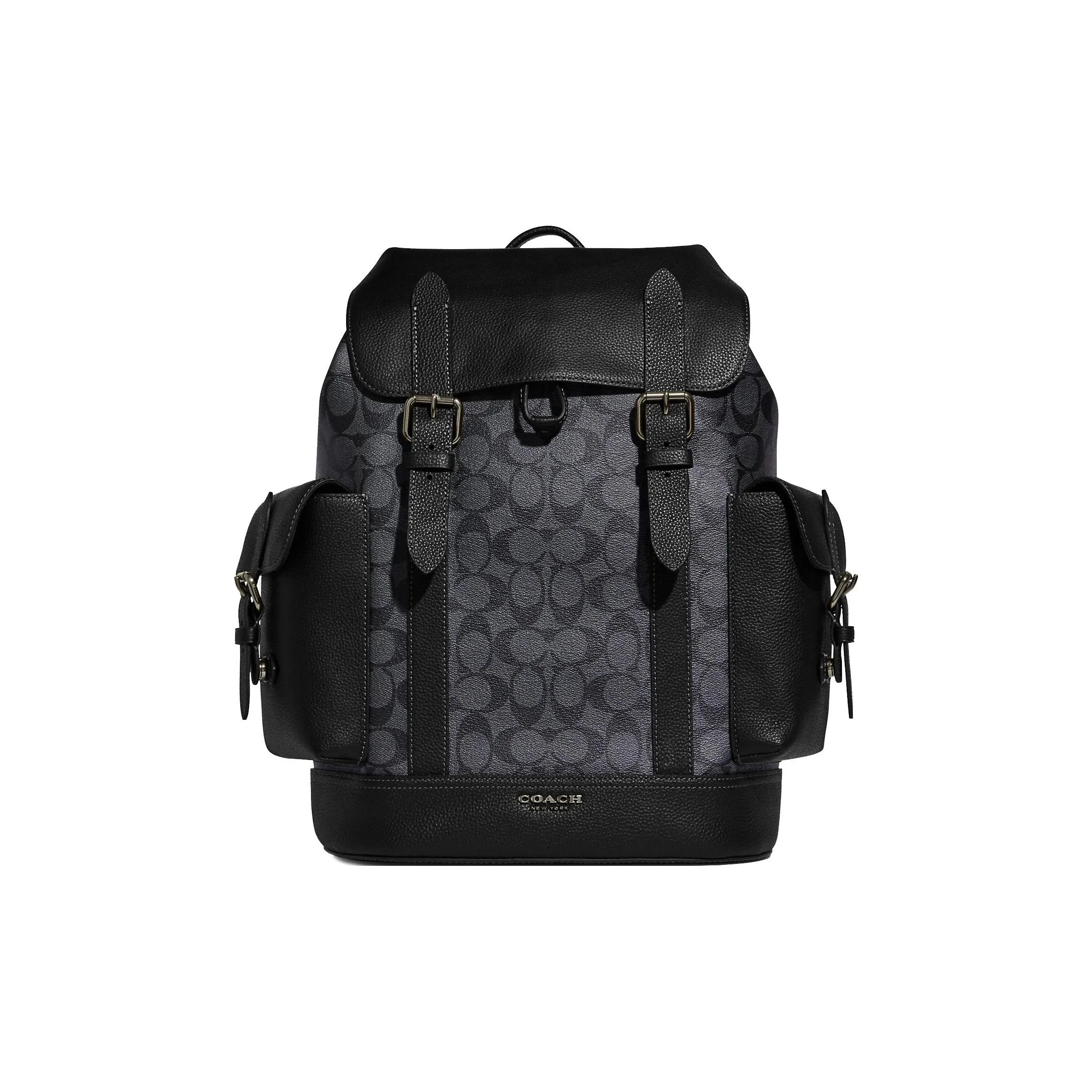 COACH Hudson Natural Pebbled Leather With Canvas Backpack Large Size Men's Black Yellow