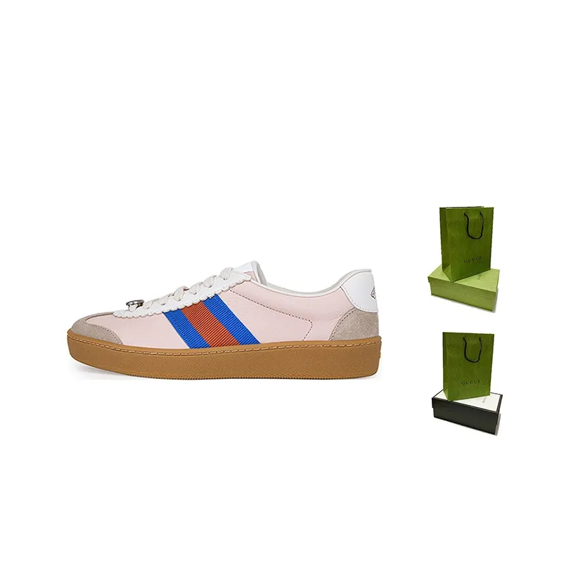 GUCCI G74 Web Low-Top Stylish Skateboarding Shoes Women's Pink Blue Shopping Bag