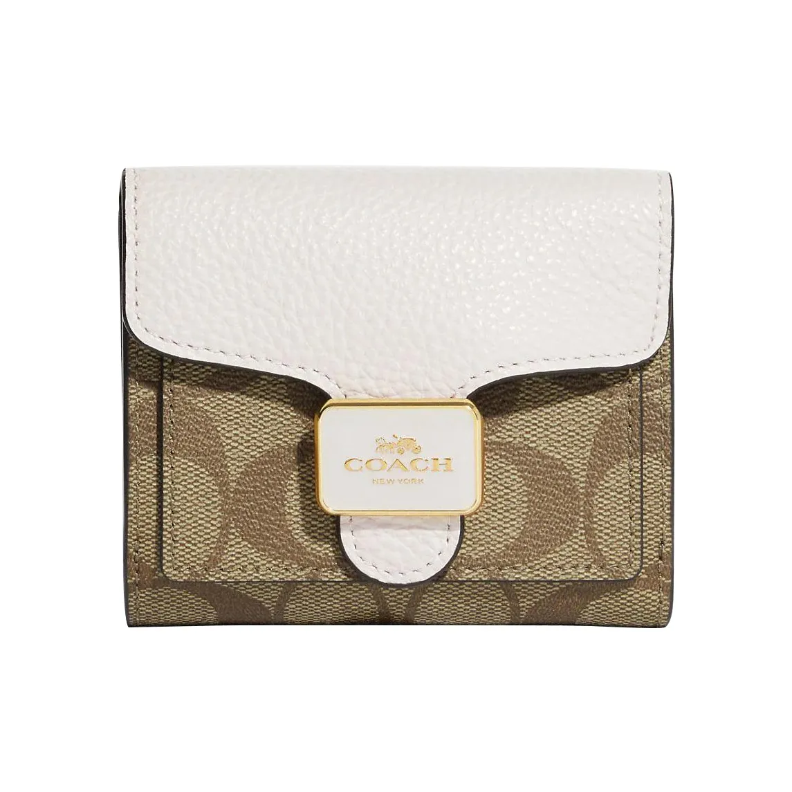 COACH Pepper Coated Canvas With Refined Pebbled Leather Card Holder, Wallet Regular Women's Khaki & Chalk White